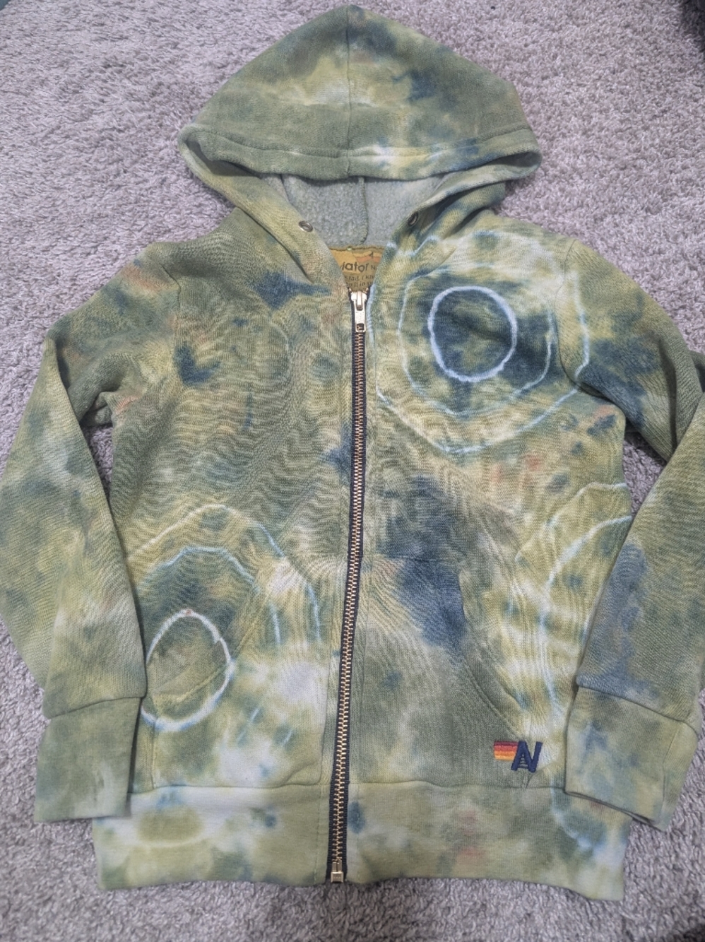 Aviator Nation Green and Blue Tie-Dye Zip Hoodie